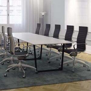 Mobilier de salle de réunion 4-14 personnes - Table de réunion Framie + chaises Origami IN avec dossier haut, Couleur Similicuir noir, Dimensions 10 places (360 cm)