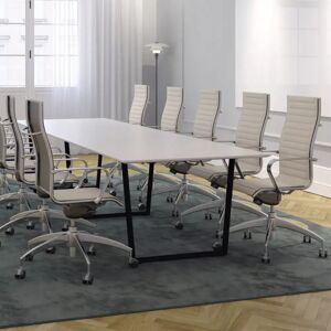 Mobilier de salle de réunion 4-14 personnes - Table de réunion Framie + chaises Origami IN avec dossier haut, Couleur Similicuir blanc, Dimensions 6 places (240 cm)