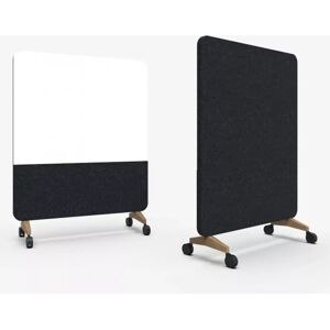 Lintex Tableau acoustique en verre et tissu Mood Fabric Mobile, Couleur Pure 130 / Blazer Lite LTH40 (Blanc / Gris anthracite), Pied/roulettes Chene / Roulettes noires, Taille L150 x H196 cm