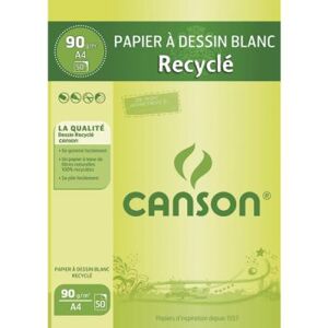 Bloc de papier dessin blanc recyclé Canson - 50 feuilles - A4 - 90g - Publicité