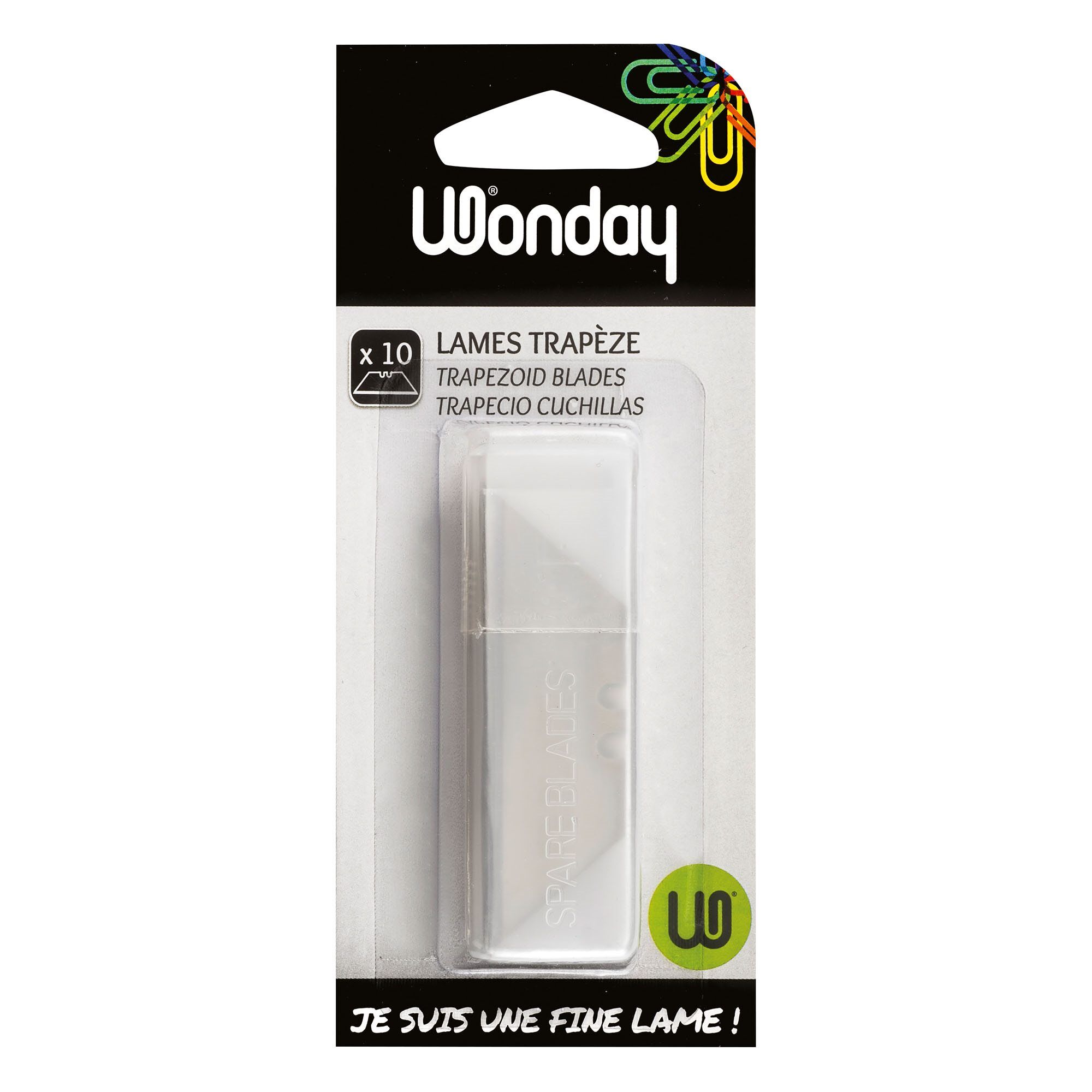 Lame trapèze Wonday pour cutter de sécurité 60 mm - Etui de 10 Blanc