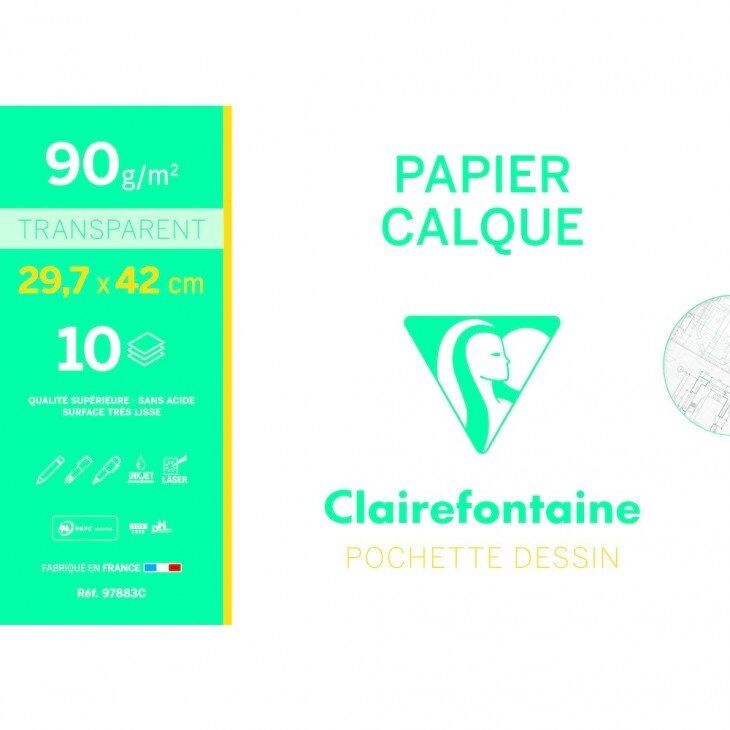 Clairefontaine Pochette de 10 feuilles 95g papier calque format A3 - Lot de 10
