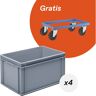 kaiserkraft Deal: 4 Behälter mit Fahrgestell, Behältervolumen 60 l, Fahrgestell 610 x 410 mm