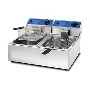 Nasenia Professionelle industrielle elektrische Friteuse Doppeltank 6+6 Liter Öl für die Gastronomie.