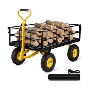 VEVOR Gartenwage 112x75x27,8cm Transportwagen 544kg Belastbar Gartenwagen Stahlrahmen Gummiräder Gerätewagen 82cm Griff Handwagen Gartenkarre 2m