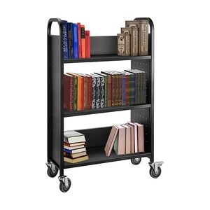 Vevor Bücherwagen, Bibliothekswagen, 200 Pfund, mit einseitigen, L-förmigen, schrägen Regalen in Schwarz