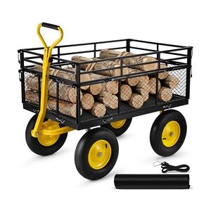 VEVOR Gartenwage 635kg belastbar Transportwagen 112x75x42,5cm Gartenwagen 82cm Grifflänge Gerätewagen 4x 38cm Räder Handwagen 2m Seil Strandwagen