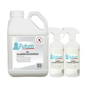 Futum 1x5 Liter + 2x500ml Silberfisch-Spray bekämpft Eier, Larven, Insekten auf Wasserbasis, geruchsarm, Sofortwirkung ohne Flecken F400710-06