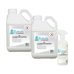 Futum 2x5 Liter + 2x500ml Silberfisch-Spray bekämpft Eier, Larven, Insekten auf Wasserbasis, geruchsarm, Sofortwirkung ohne Flecken F400830-06