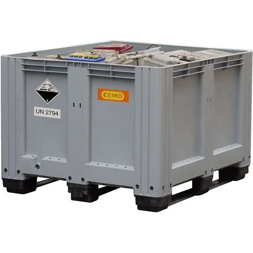 CEMO Altbatterie-Lager- und Transportbox, aus PE, Volumen 610 l, mit 3 Kufen