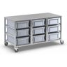 kaiserkraft Carro de acero inoxidable con recipientes, 9 recipientes de 30 l, L x A x H 1445 x 675 x 790 mm