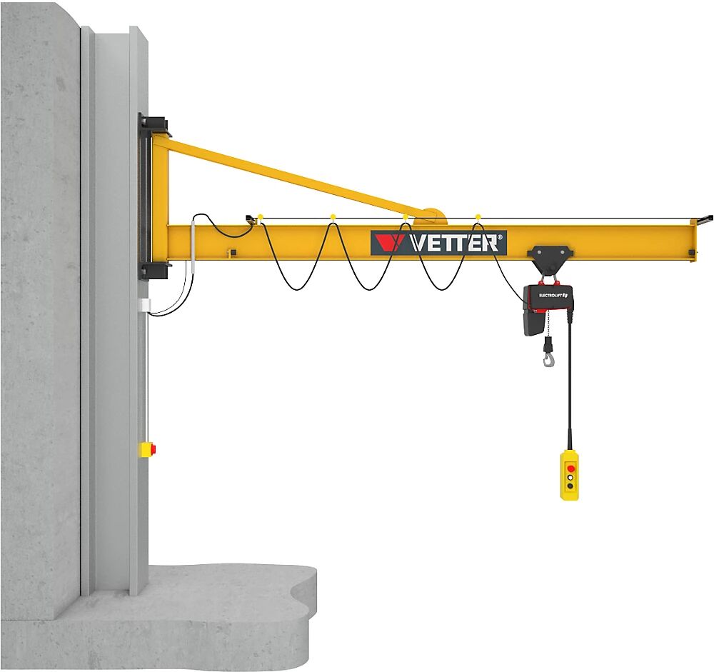 Vetter Grúa giratoria de pared PRAKTIKUS PW, con polipasto eléctrico de cadena HF, carga máx. 1000 kg, alcance 3 m, elevación rápida y de precisión 4/1 m/min