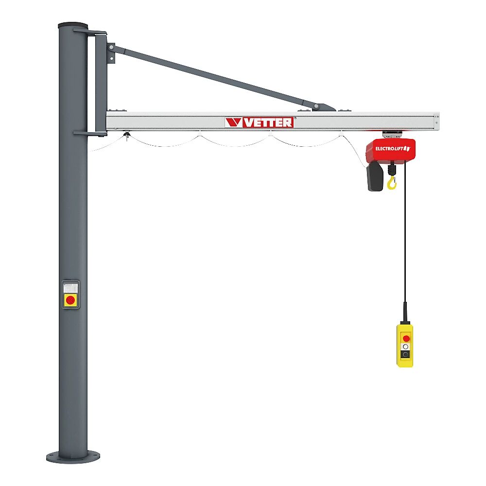 Vetter Grúa giratoria de columna UNILIFT US, con polipasto eléctrico de cadena BL, carga máx. 500 kg, alcance 3,9 m