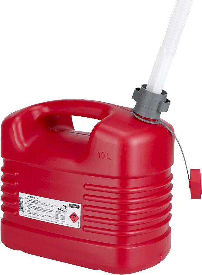 PRESSOL Bidón de plástico para combustible, boca de descarga flexible, capacidad 10 l, UE 5 unid., rojo, a partir de 3 UE