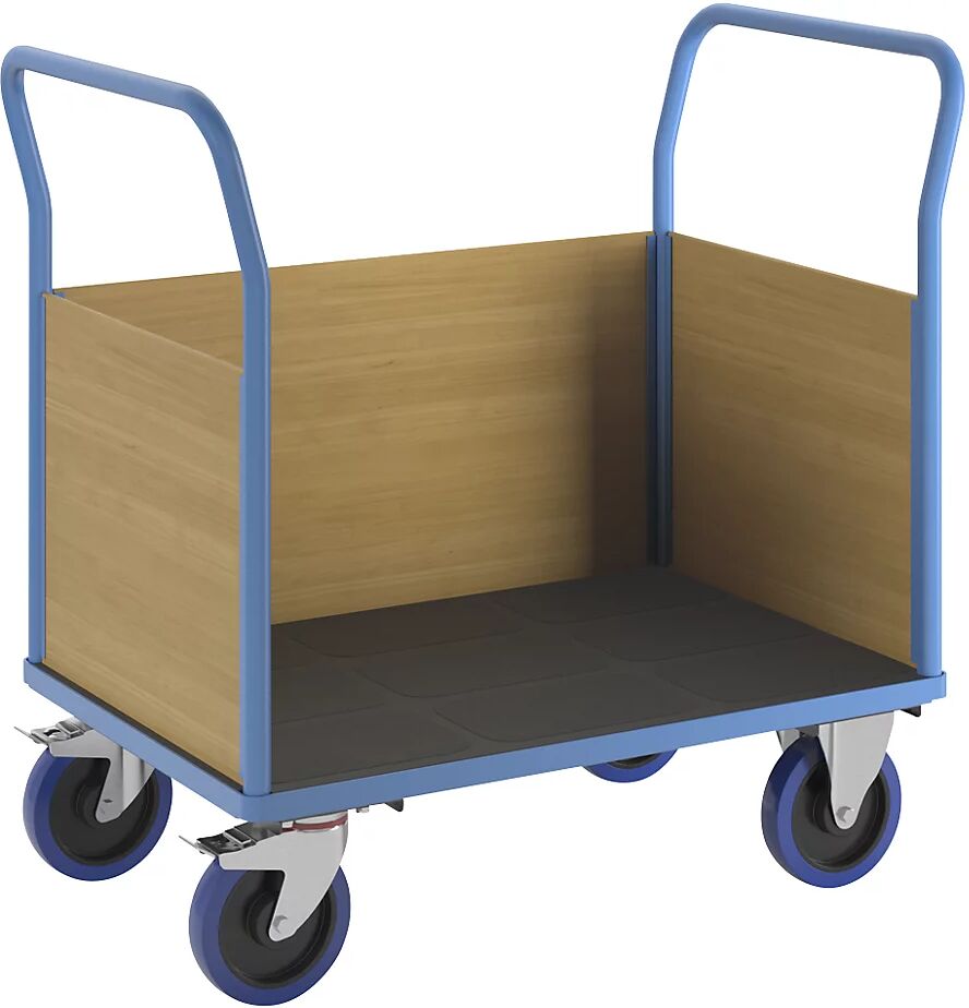 eurokraft pro Carro de plataforma con paredes de madera, completamente elásticas, anchura de la cama 675 mm