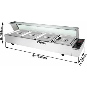 GGM Gastro - Buffet bain-marie avec couvercle et vitre de protection - electrique - avec 4 vasques GN ½ Argent