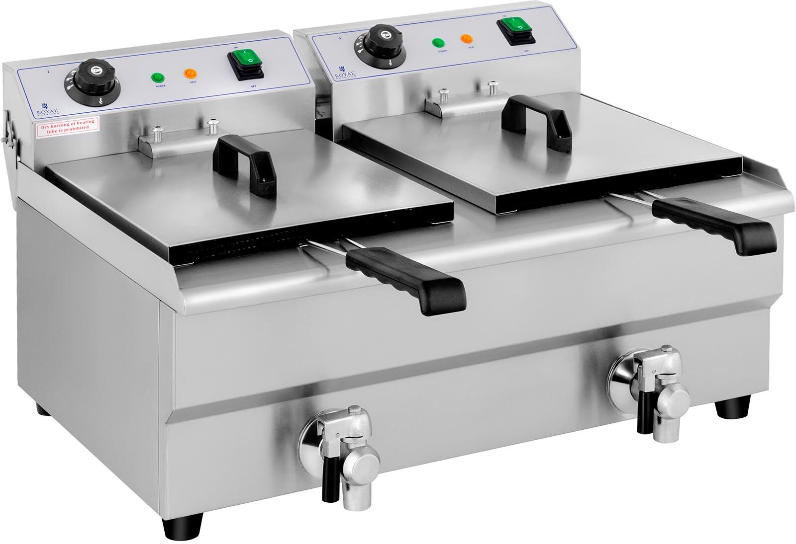 Royal Catering Electric Deep Fryer - 2 x 13 L - Drain taps - 230 V