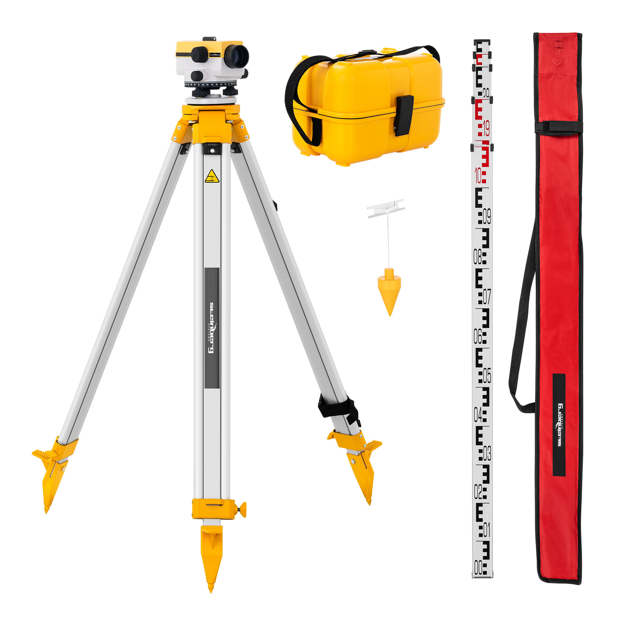 Steinberg Automatic Level - with tripod and level staff - 24x magnification - 36 mm lens - deviation 2 mm - air damped compensator