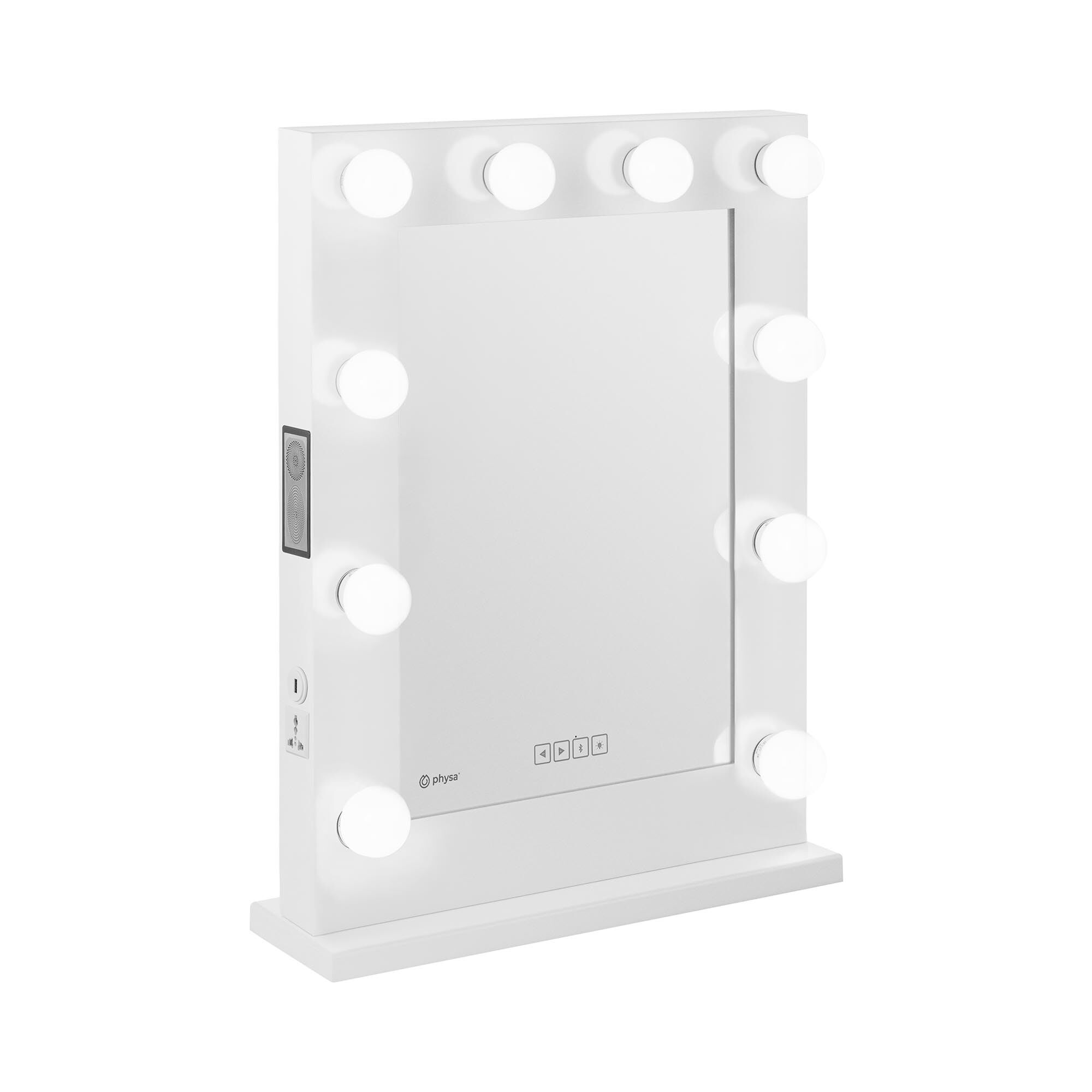 physa LED Vanity Mirror - white - 10 LEDs - square - speaker