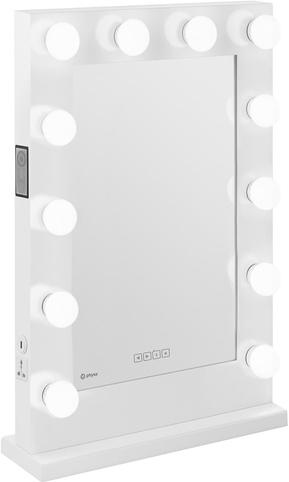 physa LED Vanity Mirror - white - 12 LEDs - square - speaker