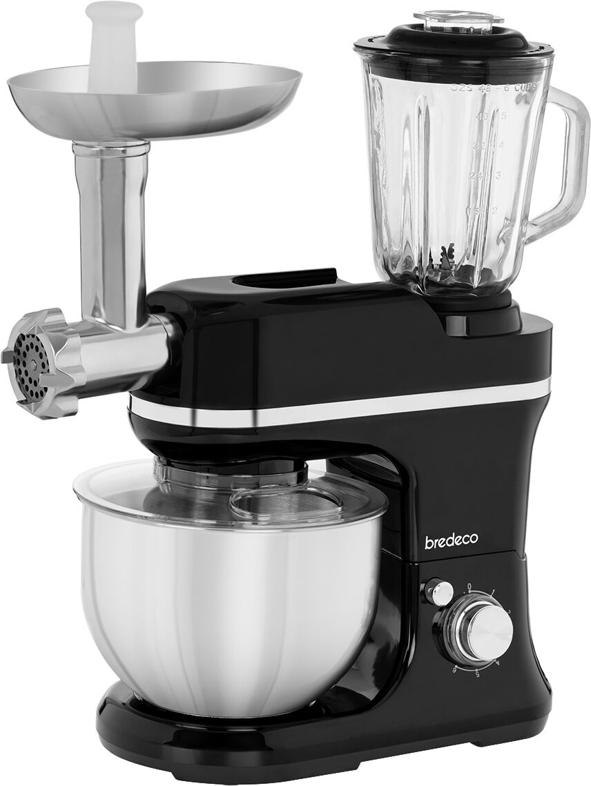 bredeco Küchenmaschine - inkl. Mixer & Fleischwolf - 1200 W - Metropolitan Black