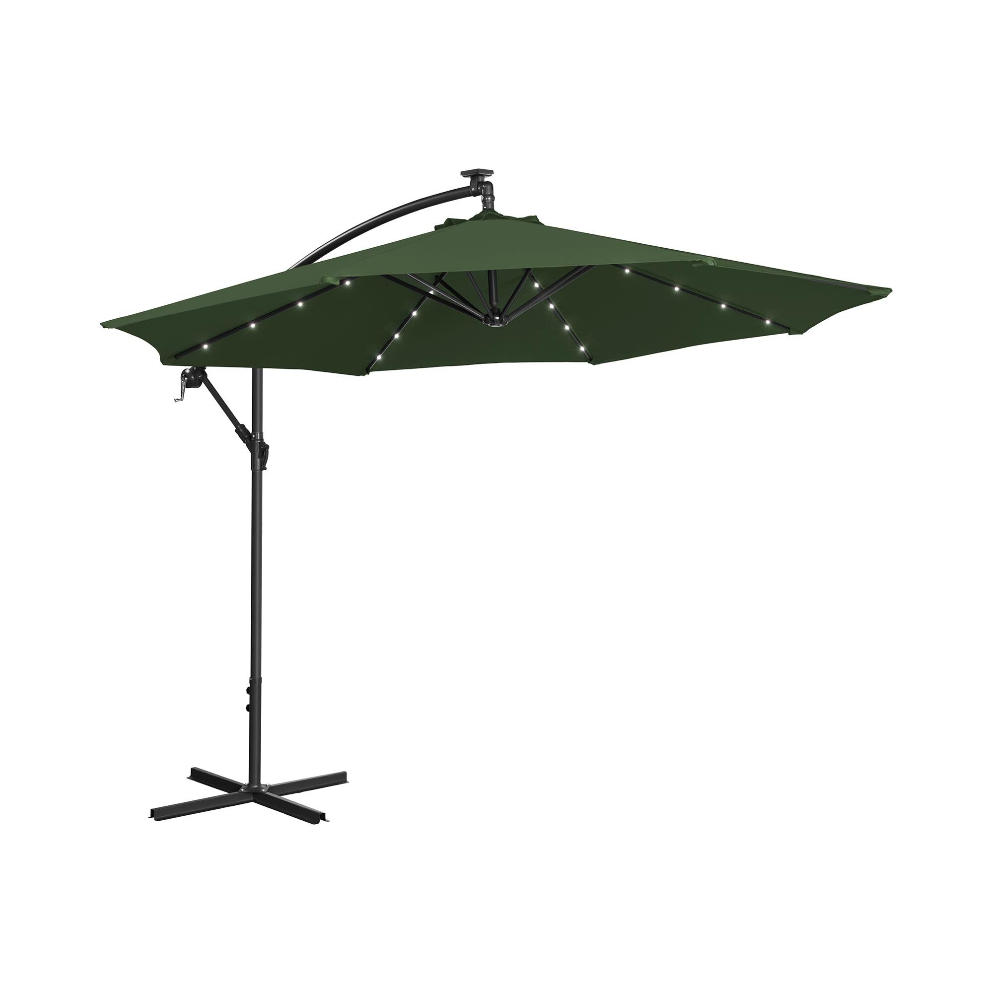 Uniprodo Hanging Parasol with Lights - green - round - Ø 300 cm - tiltable