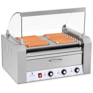 Royal Catering Cuoci Hot dog - 9 Rulli - Cassetto scaldavivande - Acciaio inox RCHG-9WO