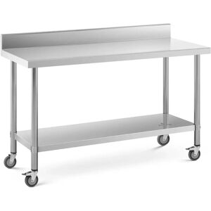 Royal Catering Tavolo inox con ruote - 60 x 150 cm - Alzatina - Capacità di carico 160 kg -  RCAT-150/60-WS