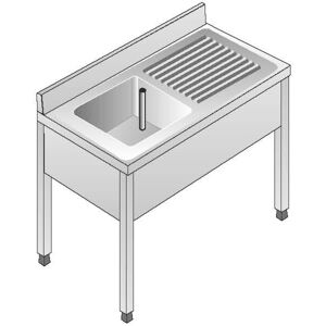 ACA Sistemi Lavello Acciaio Inox AISI 304 1 Vasca DX Sgocciolatoio SX Dim. 120x60x85 cm con Alzatina