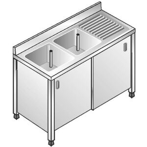 ACA Sistemi Lavello Inox Armadiato AISI 304 2 Vasche SX Sgocciolatoio DX Dim. 140x60x85 cm con Alzatina