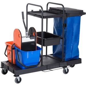 Homcom Carrello delle Pulizie per Hotel e Albergo, Professionale e Multiuso con 2 Secchi, Ruote, Borsa di Tela e Strizzatore, 111×63.3×103 cm