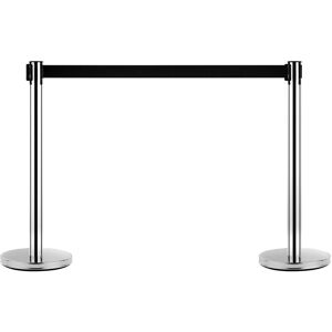 Homcom 2 Colonnine Segnapercorso Separa Code con Nastro Nero di 2m Colonnine in Acciaio Inox e Nylon, Diametro 32x90cm