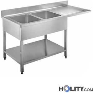 Lavello Inox A 2 Vasche Con Alzatina L. 160 Cm H09_242