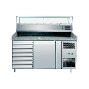 amitek banco pizza refrigerato ventilato 1 porta - 7 cassetti - vetrina 7 bacinelle gn1