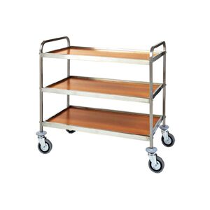 FORCAR Carrello di Servizio in Acciaio Inox e Legno CA1051 - 3 Ripiani Cm 103 x 57 x 97