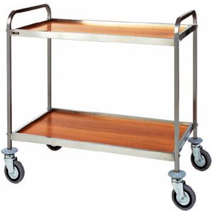 FORCAR Carrello di Servizio in Acciaio Inox e Legno CA1000 - 2 Ripiani Cm 83 x 57 x 97