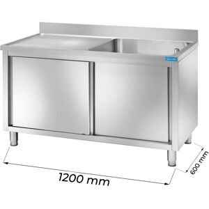 Lavello armadiato in acciaio inox con 1 vasca e gocciolatoio a sinistra L1200xP600xH850 mm linea premium