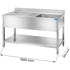 Lavello aperto in acciaio inox con 1 vasca e gocciolatoio a sinistra L1500xP600xH850 mm linea premium