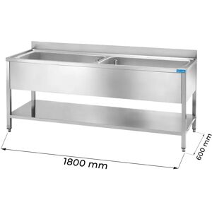 Lavello aperto in acciaio inox con 2 vasche L1800xP600xH850 mm linea premium