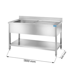 Lavello aperto in acciaio inox con 1 vasca e gocciolatoio a destra L1300xP600xH850 mm linea basic