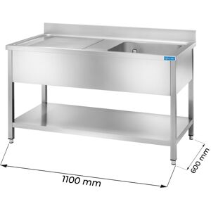 Lavello aperto in acciaio inox con 1 vasca e gocciolatoio a sinistra L1100xP600xH850 mm linea basic