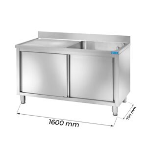 Lavello armadiato in acciaio inox con 1 vasca e gocciolatoio a sinistra L1600xP700xH850 mm linea basic