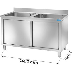 Lavello armadiato in acciaio inox con 2 vasche L1400xP600xH850 mm linea basic