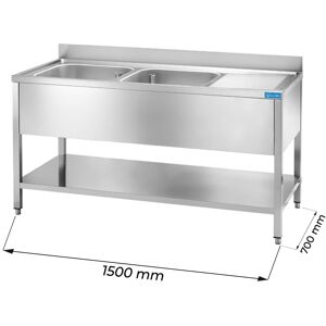 Lavello aperto in acciaio inox con 2 vasche e gocciolatoio a destra L1500xP700xH850 mm linea basic