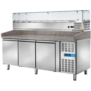 Banco Pizzeria Refrigerato Con N° 3 Porte En 60x40 E Vetrinetta Portagusti Per 9 Bacinelle Gn 1/3