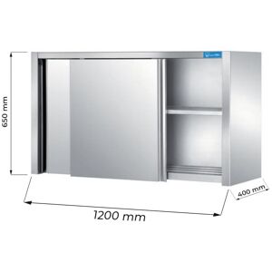 Pensile con porte scorrevoli in acciaio inox con 1 ripiano L1200xP400xH650 mm linea premium