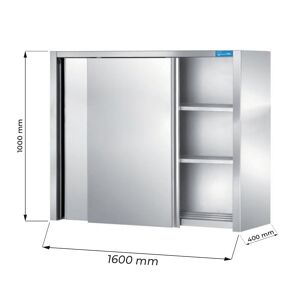 Pensile con porte scorrevoli in acciaio inox con 2 ripiani L1600xP400xH1000 mm linea premium