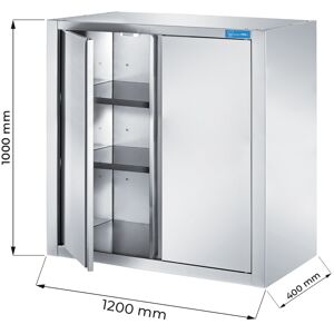 Pensile con porte battenti in acciaio inox con 2 ripiani L1200xP400xH1000 mm linea basic