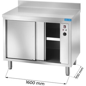 Tavolo armadiato riscaldato in acciaio inox con alzatina L1600xP700xH850 mm linea basic