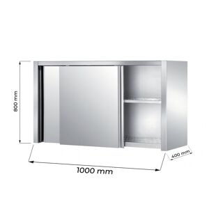 Pensile con porte scorrevoli e sgocciolatoio in acciaio inox con 1 ripiano L1000xP400xH800 mm linea premium